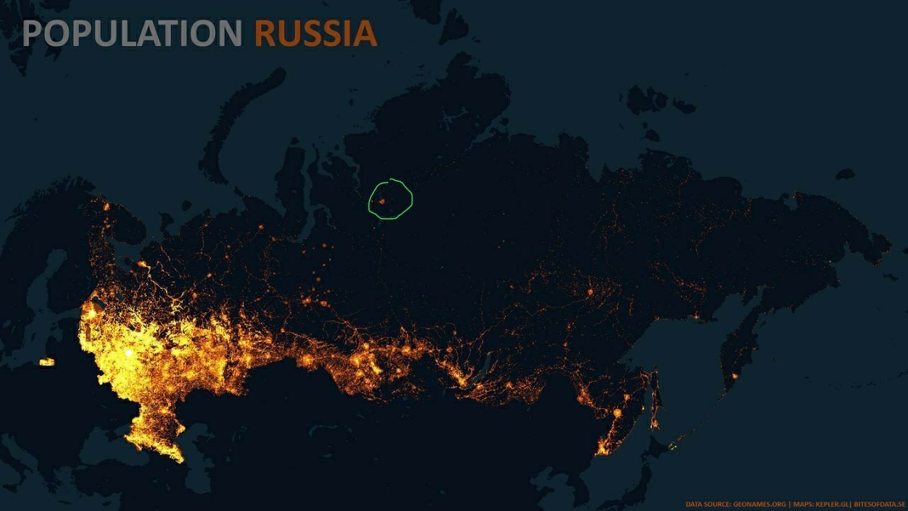 Карты плотности населения России, Европы, США и Австралии | Пикабу