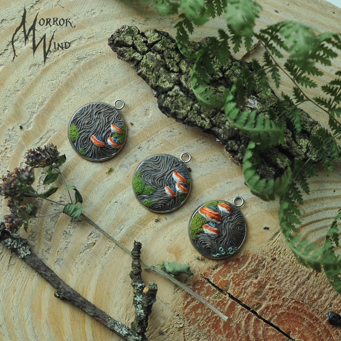 Little forest medallions - My, Lesnoe, Needlework without process, Pendant, Moss, , Polymer clay, Longpost
