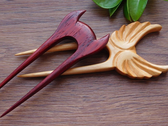 Шпилька для волос шпильки, заколка, изделия из дерева, рукоделие с процессом, резьба по дереву, рожки, длиннопост