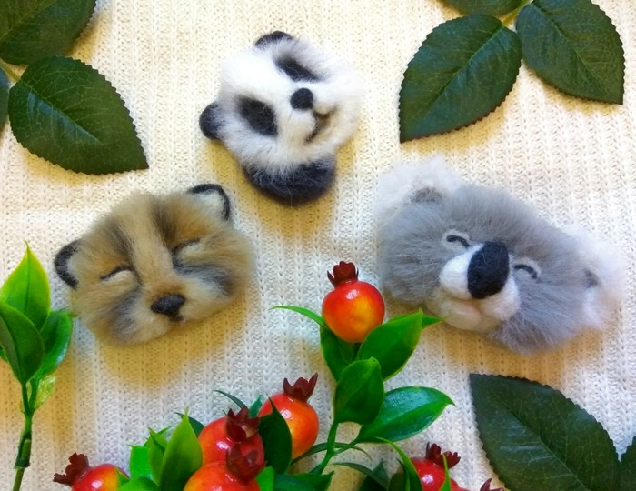 Sheep wool animal brooches :) - Dry felting, , Wild animals, Brooch, Decoration, Needlework without process, My, Longpost