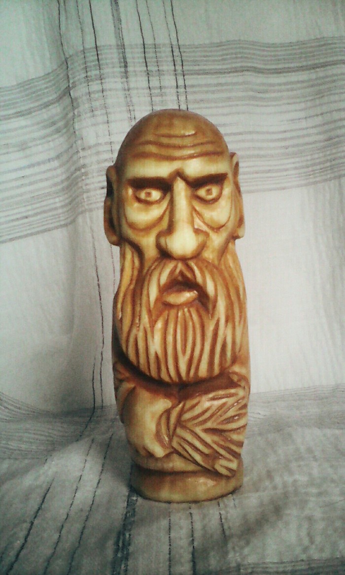 Brownie - carved from wood, height 11cm. - My, Slavic mythology, Wood carving, Brownie, Thread, Creation, Longpost