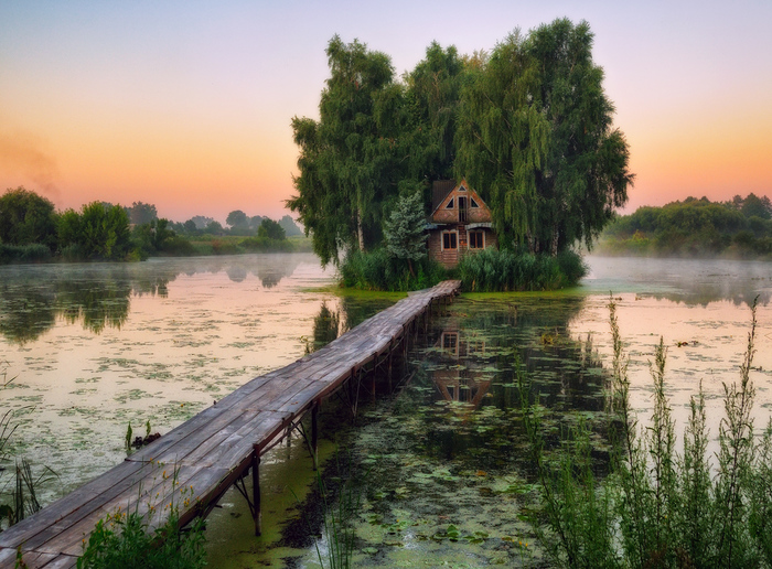 Visiting a fairy tale - The photo, Morning, Lake, House, Zhytomyr region, 
