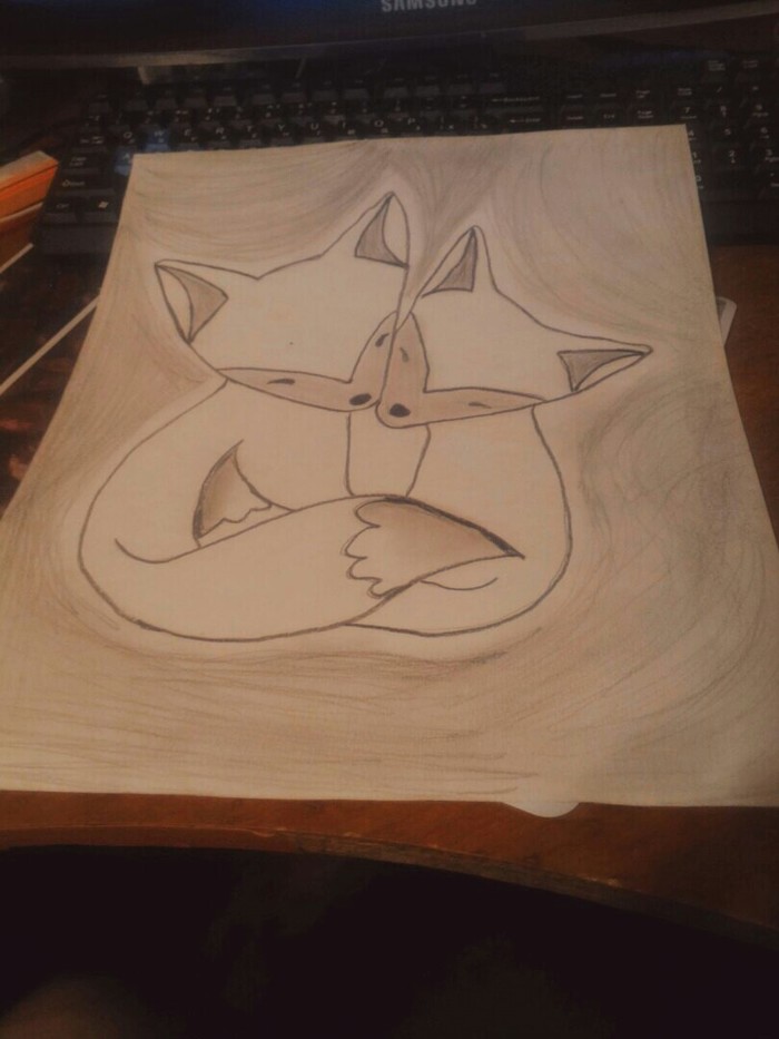 Fox cubs - My, Pencil drawing, Fox, Pencil, Fox cubs