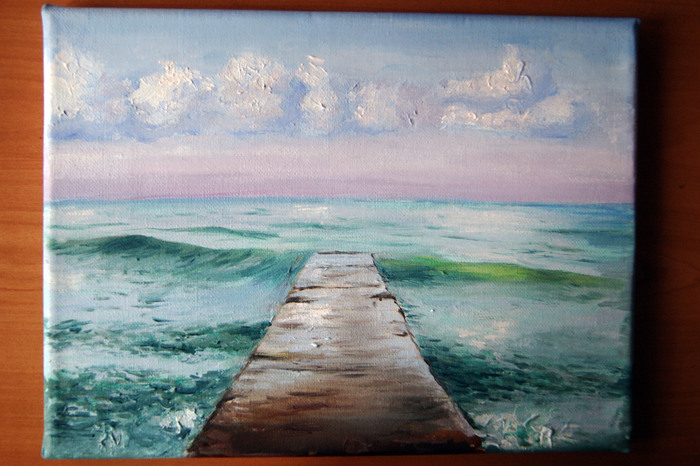 Path to the sea - My, Painting, Sea, Wave, Painting, Butter, Pier