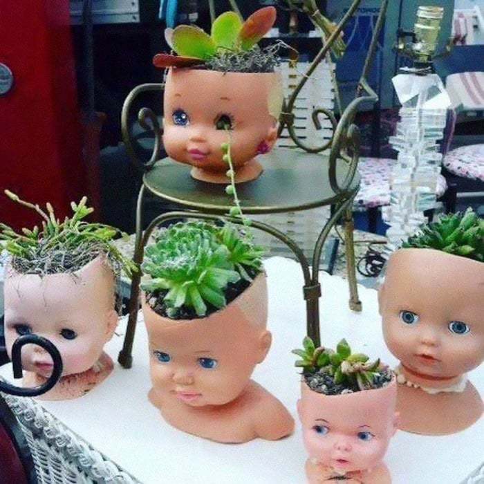 People turned old dolls into plant pots - Longpost, Flowers, Doll, Flower pot, Kripota