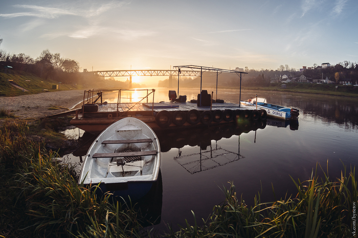 Sunrise over the Neman - My, Grodno, , The photo, dawn, A boat