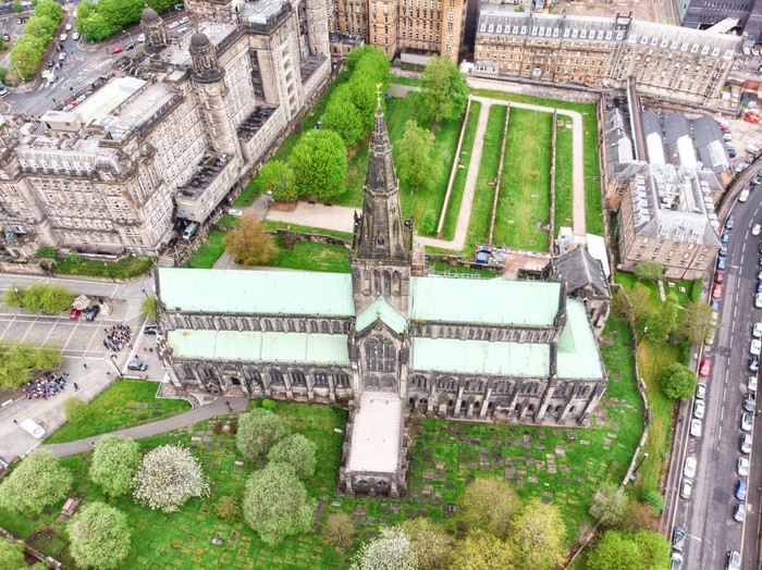 Glasgow Cathedral from a bird's eye view - My, Glasgow, Scotland, The cathedral, Quadcopter, The photo, Great Britain, England, sights