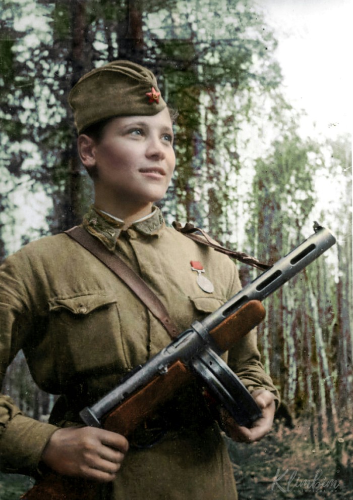 Beautiful girl on guard of the Motherland! - Colorization, Beautiful girl, The Great Patriotic War