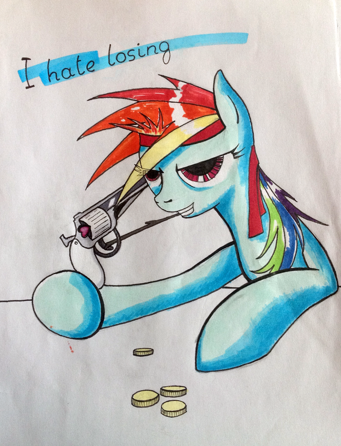 I hate losing. - My little pony, Rainbow dash, Russian roulette, Crossover, deer hunter