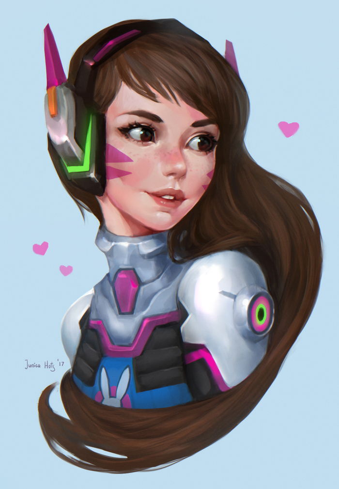 Diva - My, Dva, Overwatch, Blizzard, Portrait, Digital drawing, Fan art, Characters (edit), Drawing