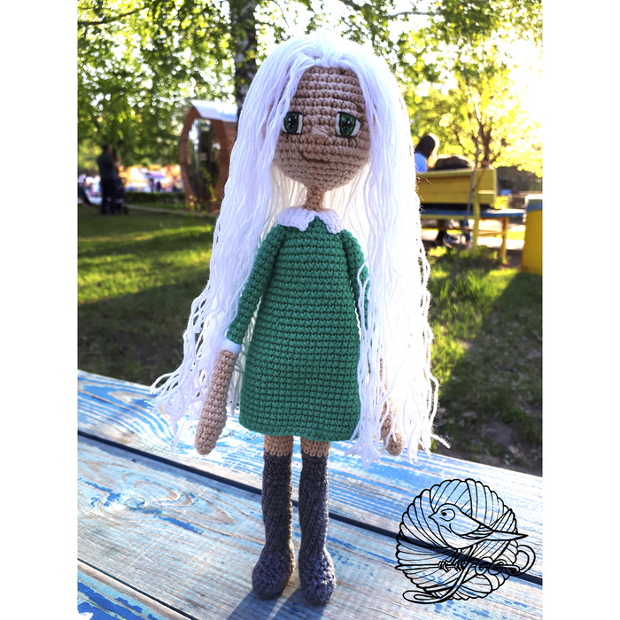 Doll in an emerald dress. - My, Crochet, Doll, , Longpost