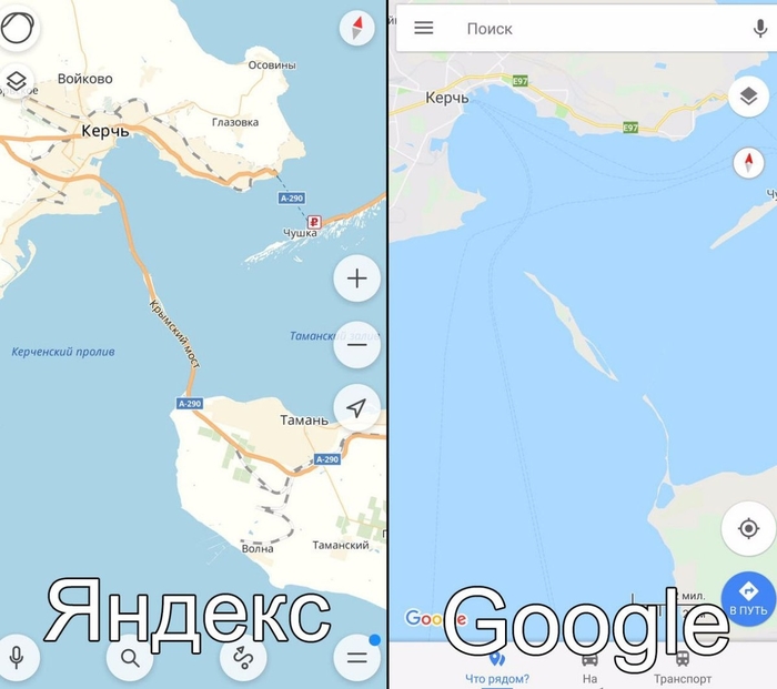 Maps these days depend on politics - Crimea, Yandex., Google