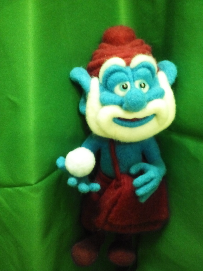 Papa Smurf - My, Handmade, Dry felting, The smurfs, Papa Smurf, Characters (edit), With your own hands, Needlework without process, Longpost