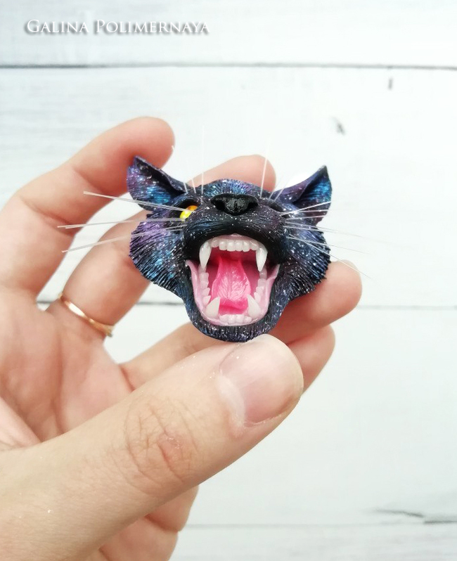 Brooch Cosmo-who? - My, Brooch, Space, cat, Polymer clay, Лепка, Needlework without process, Handmade, Longpost