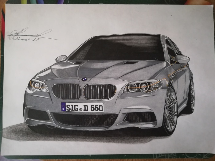 BMW m5 f10 - Моё, Ручка, Карандаш, Перерисовка