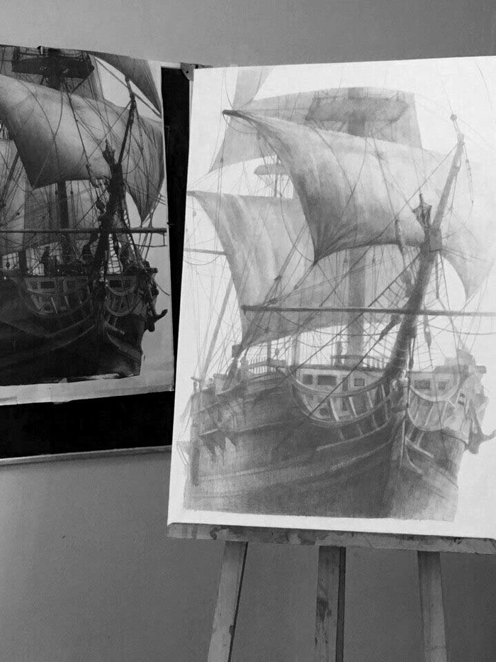 Drawing - My, Drawing, Porter, Graphite, Pencil, Ship, Longpost