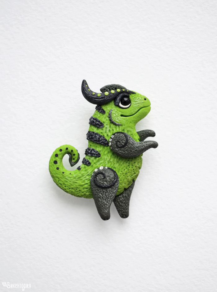 summer dragon - My, Brooch, Decoration, The Dragon, Green, Creation, With your own hands, Needlework without process, Polymer clay