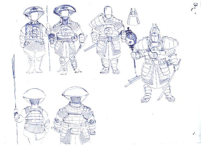 Drawings (sketches): ashigaru, samurai, weapons, ashigaru and spirit in armor - My, 121703, , Longpost