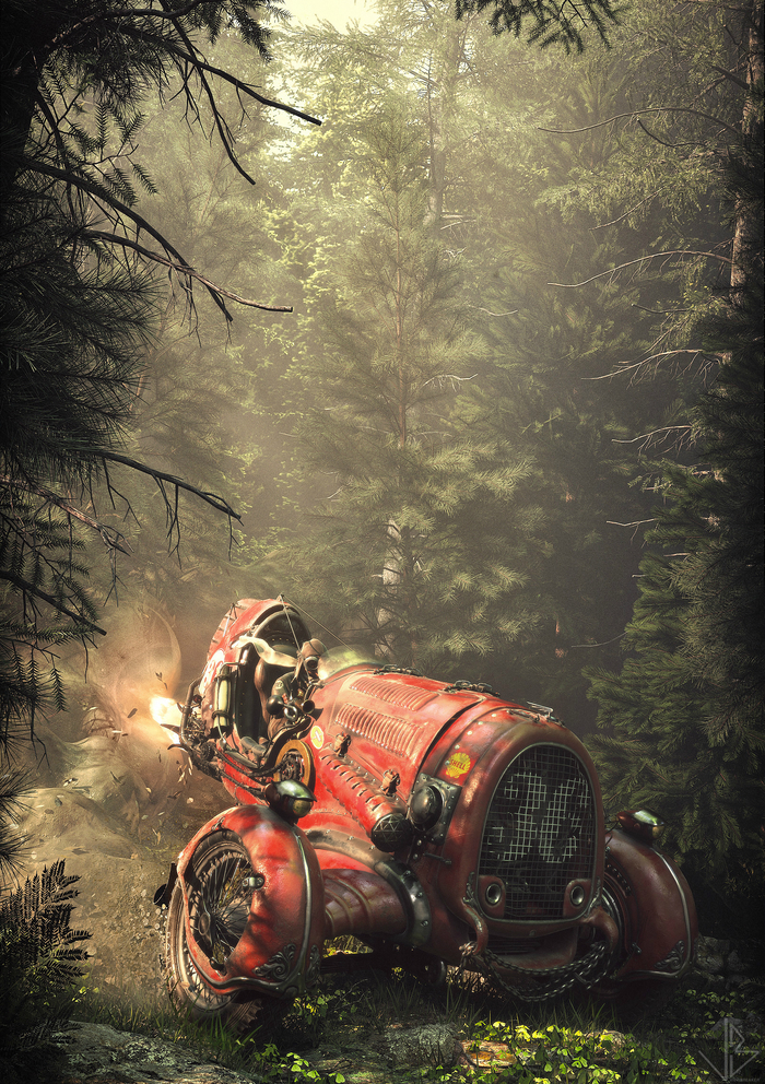 . King Bishop. - Auto, Forest, 3D, Steampunk, Vintage, Art