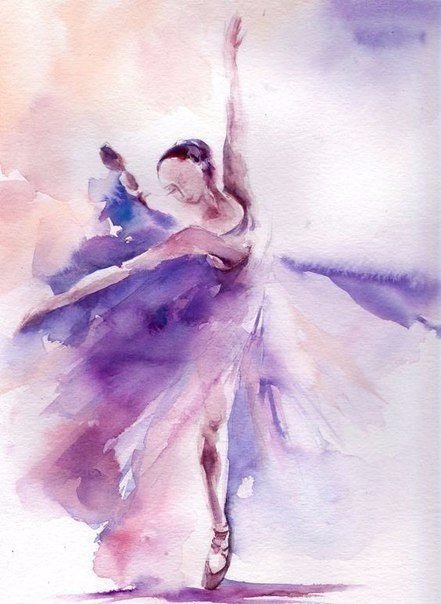 Watercolor ballerinas - Watercolor, Ballerinas, Drawing, Purple, Longpost