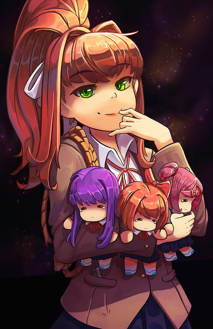 I'm the club president, after all - Doki Doki Literature Club, Monika, Yuri DDLC, Natsuki, Sayori, Арт, Аниме, Не аниме