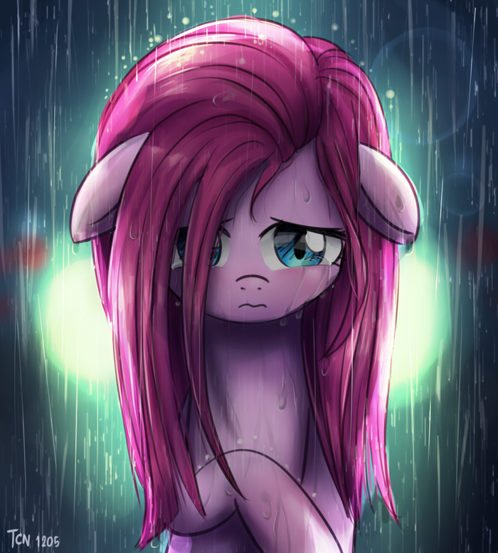 Pink mane crying in the rain My Little Pony, Ponyart, Pinkie Pie, Pinkamena Diane Pie, Semi-grimdark, Looknamtcn