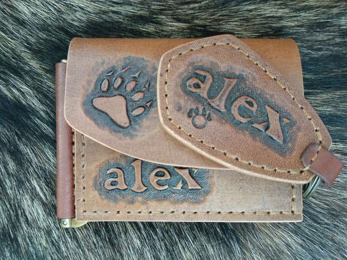 Money clip and keychain - Embossing on leather, The Bears, Handmade, Leather, Keychain, Handmade, My