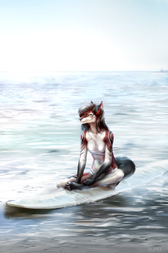 On the water surface - Furry, Anthro, Art, , Xupo