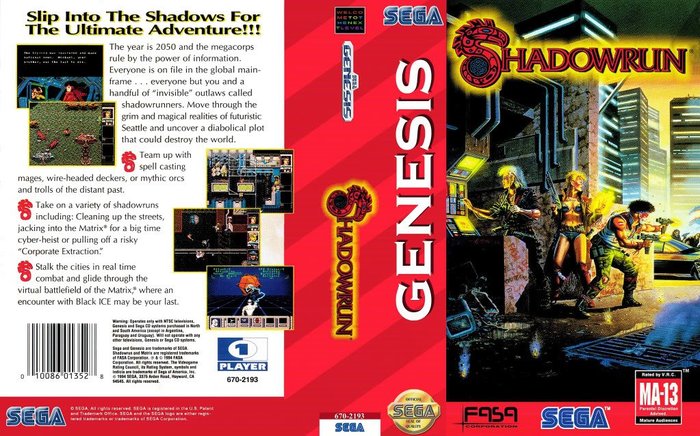     -Shadowrun (SEGA, 1994) Shadowrun, Sega Mega Drive, Sega, Genesis, Fasa, 