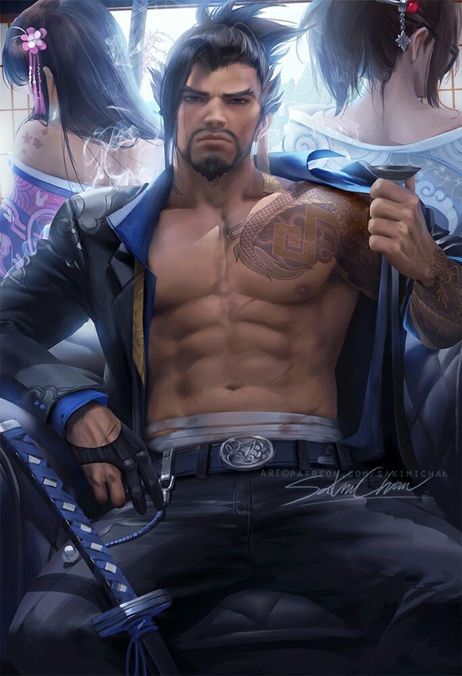 Hanzo - Game Art, Overwatch, Накачанный, Парни