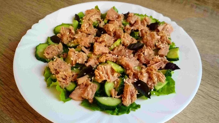 Light salad with tuna - My, Recipe, Salad, , Tuna, Salad for dinner, , Fish salad, Video