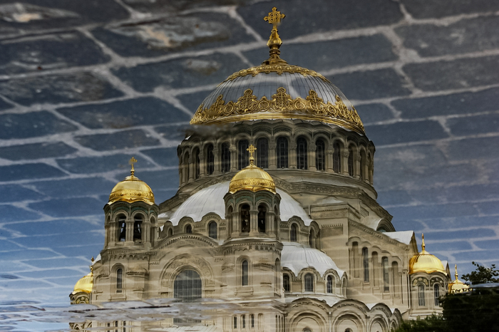 reflection after the rain - The photo, Reflection, Kronstadt, Naval Cathedral