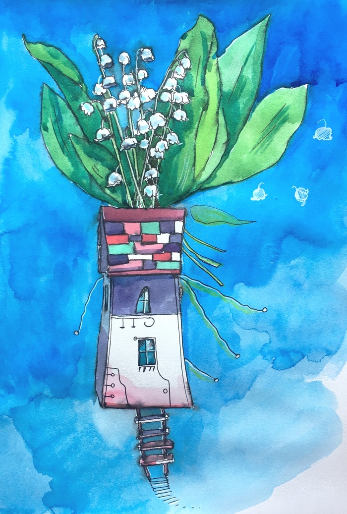 Lilies of the valley - My, Graphics, House, Flowers, Summer, Mascara, Acrylic handle, Lilies of the valley, Longpost, Drawing