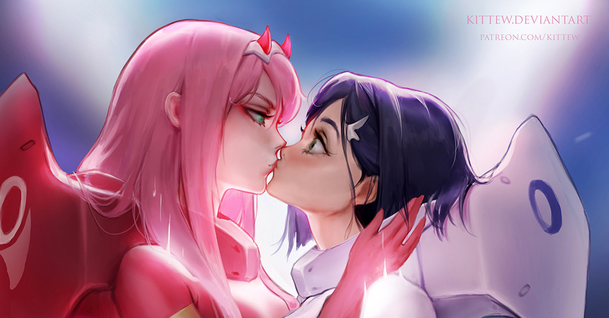 002 kiss Ichigo, Darling in the Franxx, Anime Art, Аниме, Zero Two, Yuri, K...