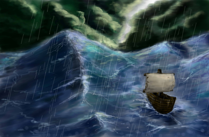 Storm behind waves - My, Art, Storm, , Digital drawing