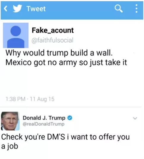 Why would Trump build a wall. - Donald Trump, Humor, Twitter, America, USA, Mexico