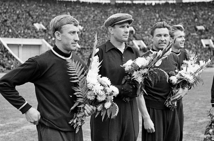 Football players of the USSR Olympic football team before the game with the Hungarian team, 1956 - Football, Glavarkhiv, the USSR, Retro, Old photo