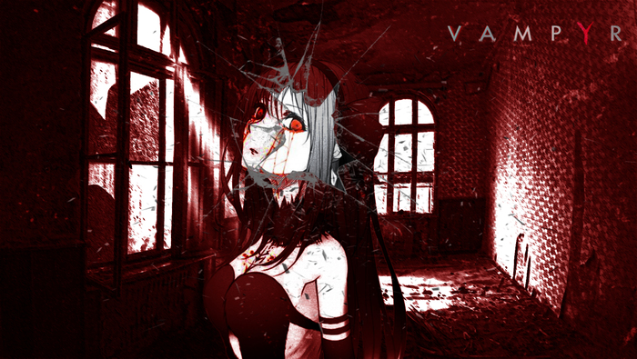 You blood is so cold.. - My, Anime art, Anime, Vampyr, Photoshop, Glass