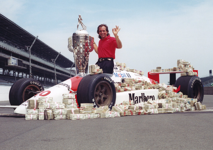 Interesting historical photo: Emerson Fittipaldi in front of the $1,000,000 he won in the Indy 500. - Race, Indycar, Автоспорт, Auto, Legend, Story, The photo, Champion, Longpost