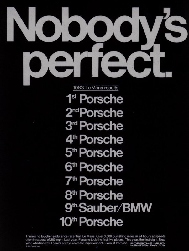 Nobody's perfect - Advertising, Irony, Rally, Lap, Porsche, Bmw, Le Mans