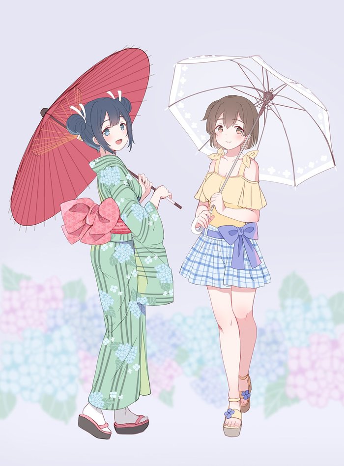 Souryuu and Hiryuu - Kantai Collection, Souryuu, Hiryuu, Аниме, Anime Art, Юката, Rainy season