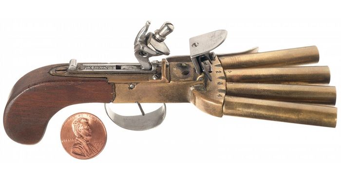 Flintlock salvo pistol Duck Foot duck foot - Weapon, Firearms, Pistols, Duck's foot, 18 century, Text, Longpost
