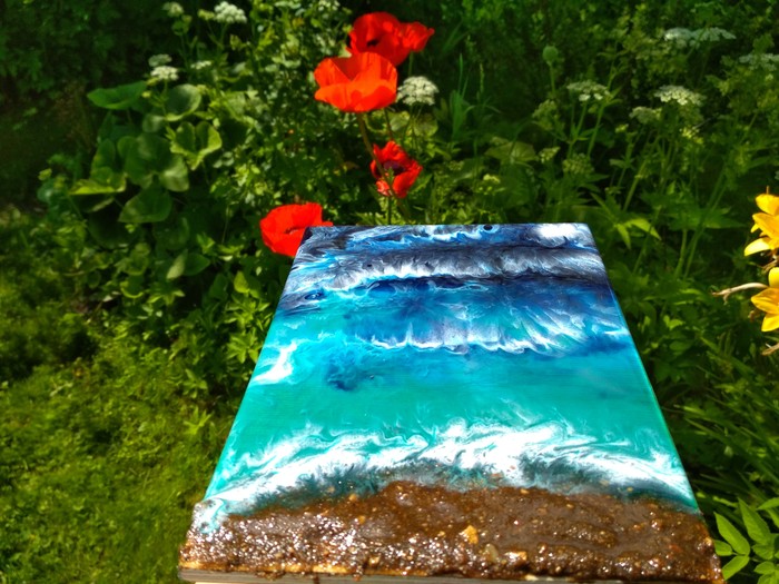 We are trying to make the sea. Epoxy painting. - My, Epoxy resin, Resin, Resin, Painting, Art, Modern Art, Longpost