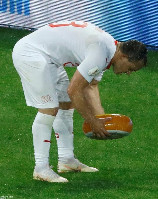Swiss fans threw a whole head of cheese at Xherdan Shaqiri after his winning goal - The photo, GIF, Football, World championship, Fans, Cheese, Inflatable toy