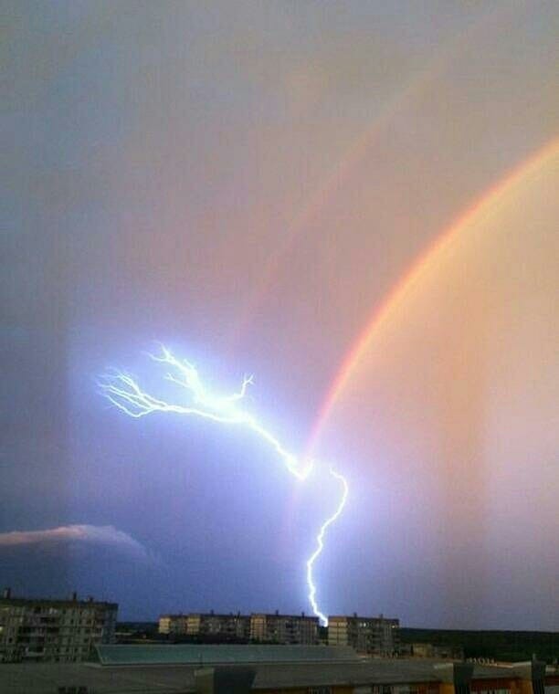 Biysk yesterday - Biysk, Lightning, The photo, Longpost, Rainbow