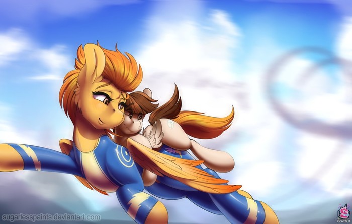 Flying with a Spitfire - My little pony, PonyArt, Spitfire, Original character, Sugarlesspaints, Featherweight