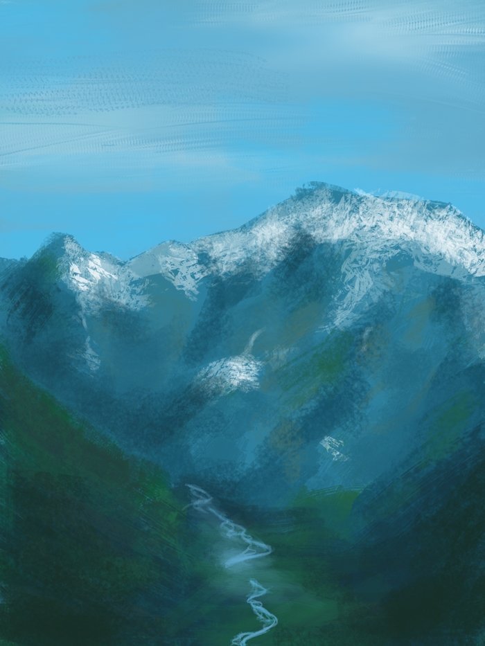 The mountains - My, Krita, Digital drawing, Landscape, Drawing, The mountains, Longpost