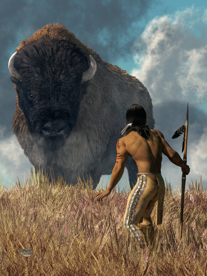 The Hunter and the Buffalo , 3D, , , Deskridge