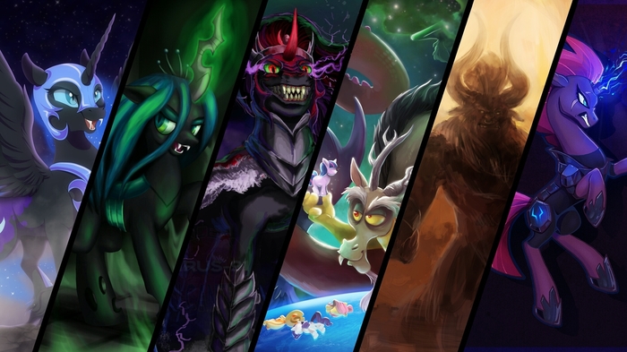 Evil 6 - My Little Pony, Nightmare Moon, King Sombra, MLP Дискорд, Queen Chrysalis, Tempest Shadow, Mane 6, Tirek