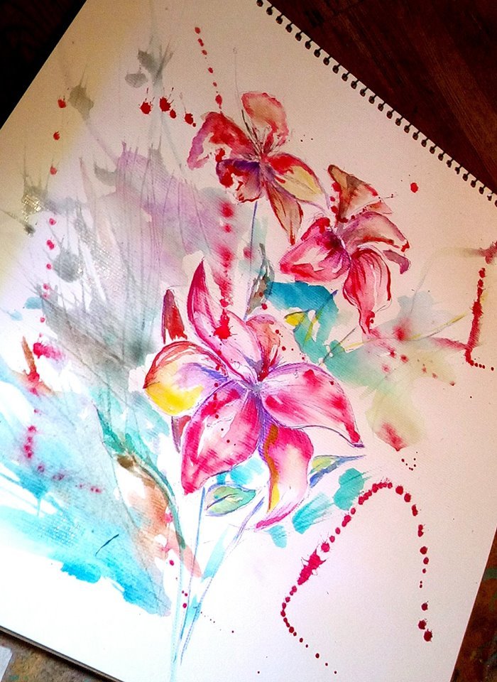 Lilies. Watercolor - My, Lily, , , Flowers of life, Watercolor, Children